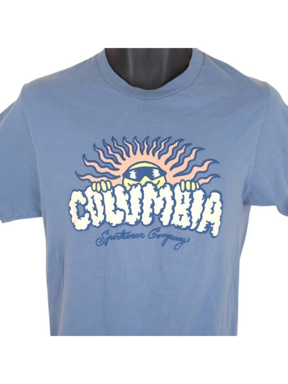 Columbia Sportswear T Shirt Mens Size Small Blue Outdoors Nature Sunrise Sunset